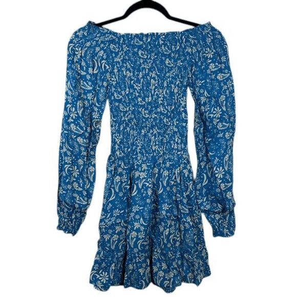 NEW! Cool Change Stevie Dress Meadow Print Cobalt Vanilla Ruched Size Small - Picture 4 of 11